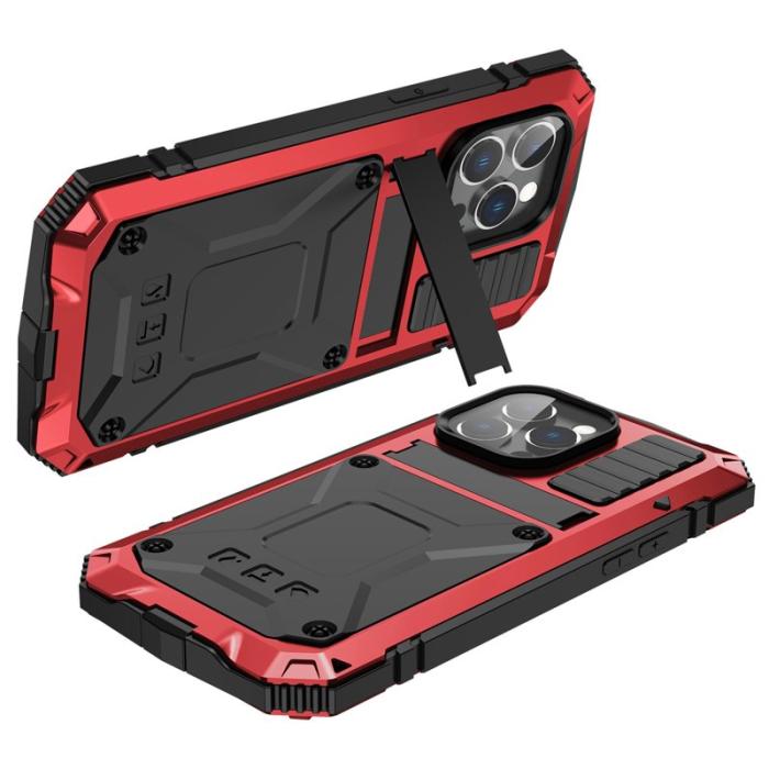 R-JUST - R-JUST iPhone 14 Pro Skal Shockproof Hybrid Röd med Skärmskydd