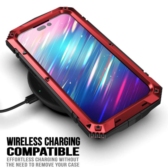 R-JUST - R-JUST iPhone 14 Pro Skal Shockproof Hybrid Röd med Skärmskydd