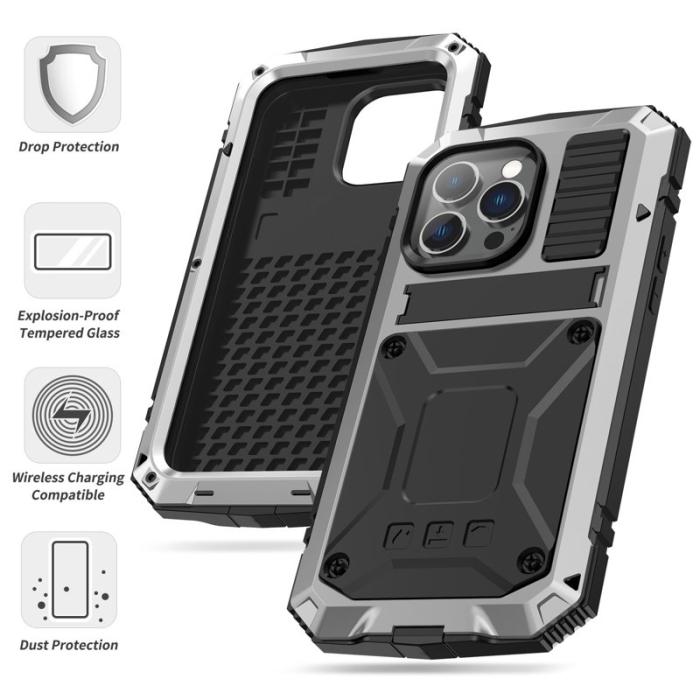 R-JUST - R-JUST iPhone 14 Pro Skal Shockproof Hybrid Silver 6.1