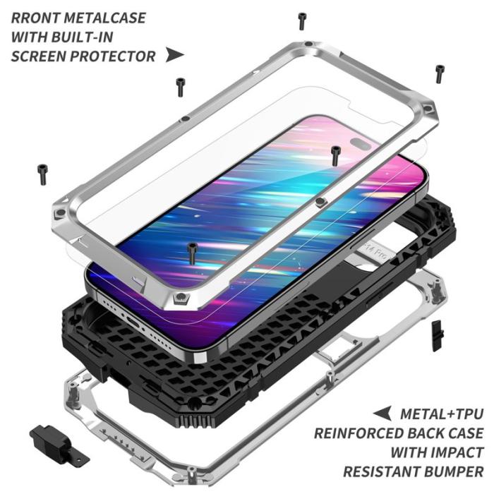 R-JUST - R-JUST iPhone 14 Pro Skal Shockproof Hybrid Silver 6.1