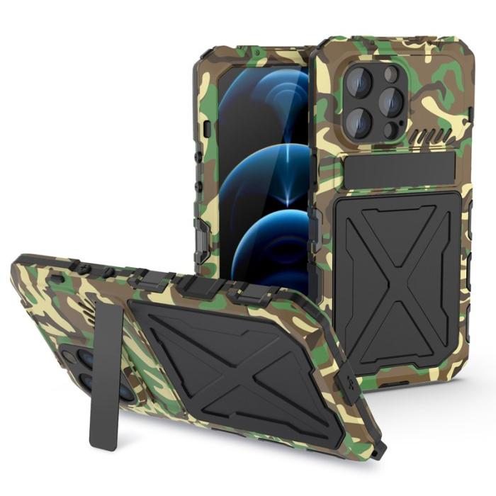 R-JUST - R-JUST iPhone 14 Pro Skal, Stöttålig Silikon + Metall, Kamouflage