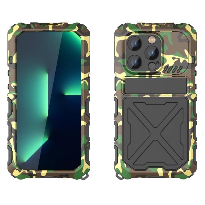 R-JUST - R-JUST iPhone 14 Pro Skal, Stöttålig Silikon + Metall, Kamouflage