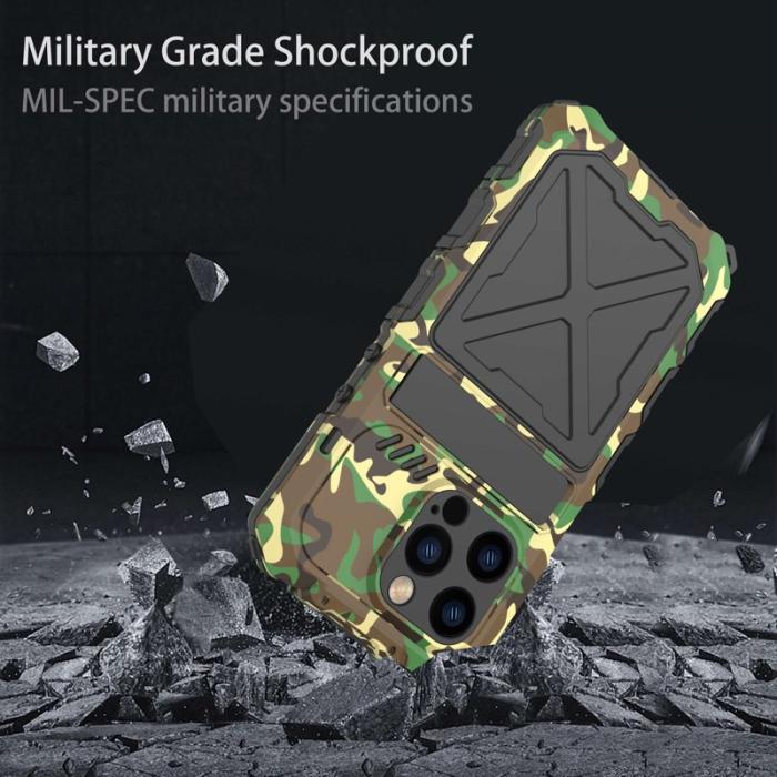 R-JUST - R-JUST iPhone 14 Pro Skal, Stöttålig Silikon + Metall, Kamouflage