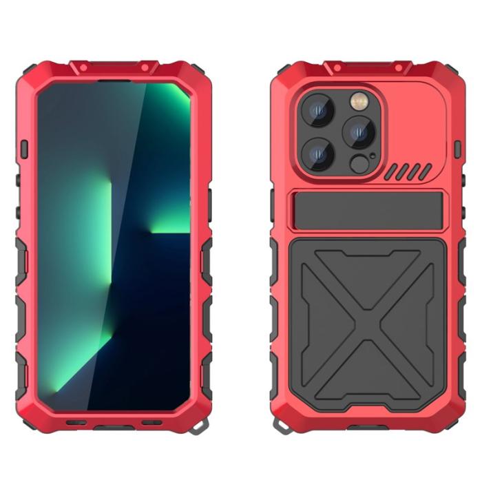 R-JUST - R-JUST Mobilskal till iPhone 14 Pro , Stöttålig Silikon + Metall, Röd