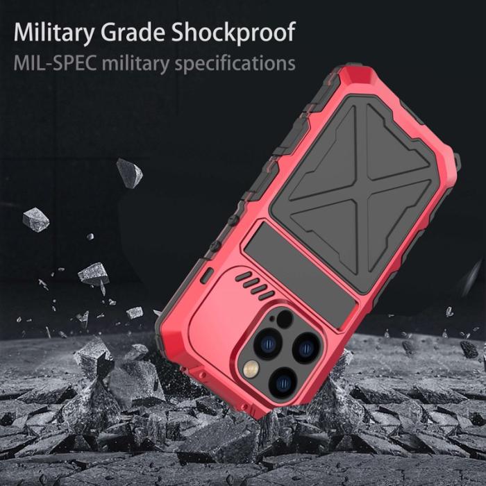 R-JUST - R-JUST Mobilskal till iPhone 14 Pro , Stöttålig Silikon + Metall, Röd