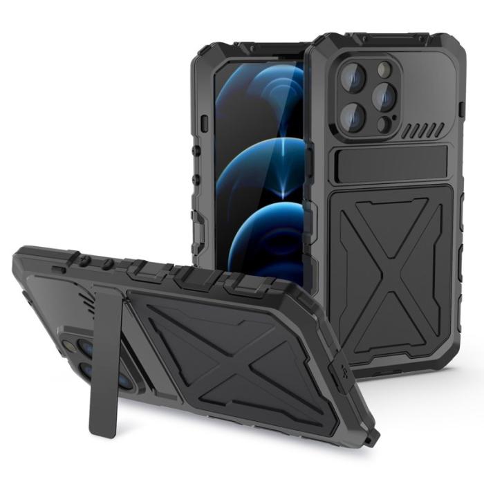 R-JUST - R-JUST Mobilskal till iPhone 14 Pro , Stöttålig Silikon + Metall, Svart