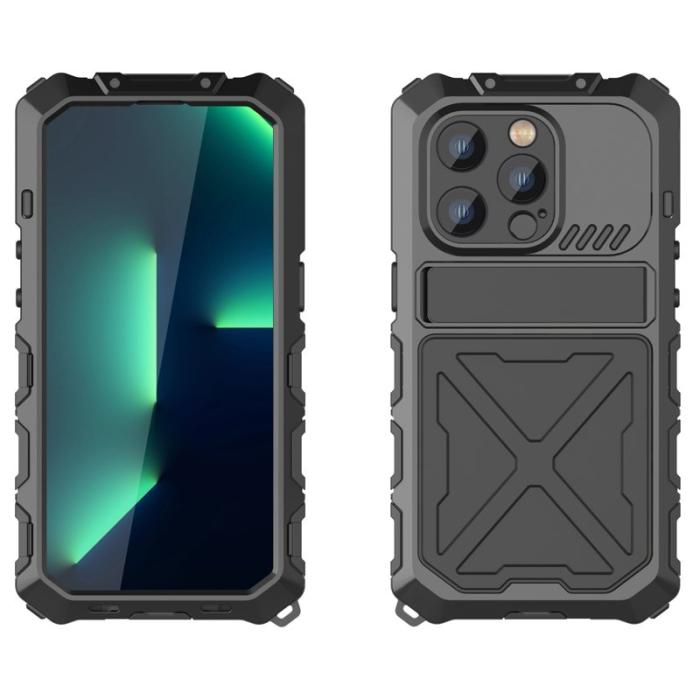 R-JUST - R-JUST Mobilskal till iPhone 14 Pro , Stöttålig Silikon + Metall, Svart