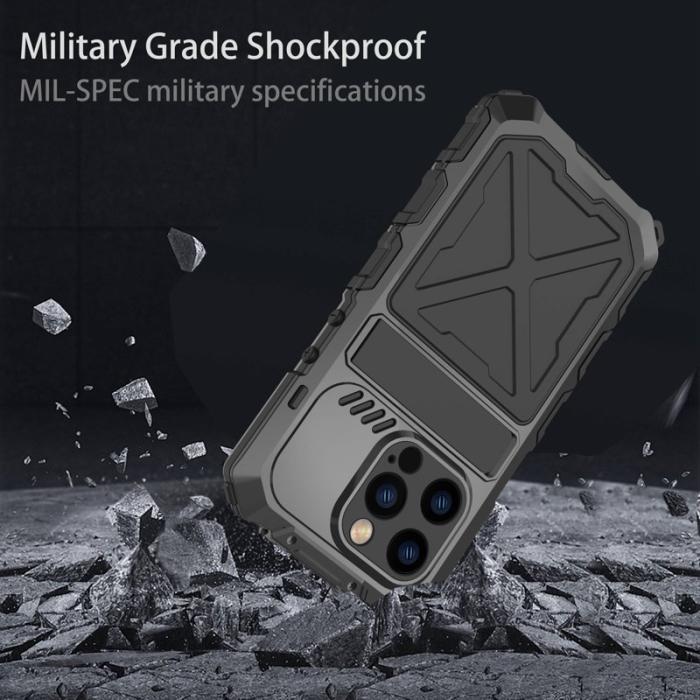 R-JUST - R-JUST Mobilskal till iPhone 14 Pro , Stöttålig Silikon + Metall, Svart