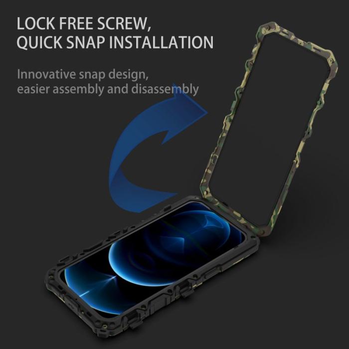 R-JUST - R-JUST iPhone 14 Skal Kickstand Silikon + Metall Kamouflage