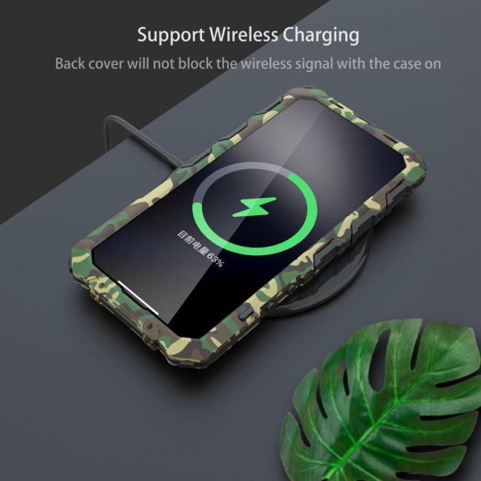 R-JUST - R-JUST iPhone 14 Skal Kickstand Silikon + Metall Kamouflage