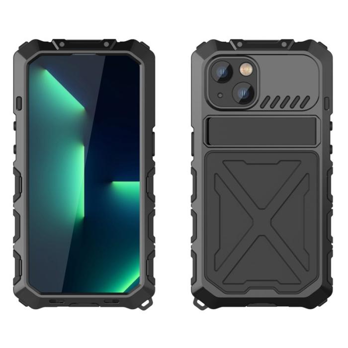 R-JUST - R-JUST iPhone 14 Skal Kickstand Silikon + Metall Svart