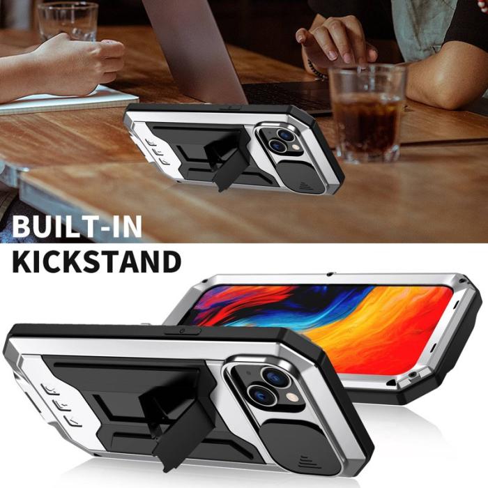 R-JUST - R-JUST iPhone 14 Skal med Slide Camera Cover i Silver