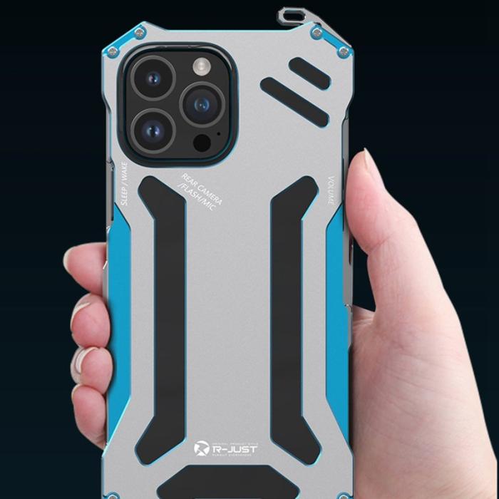 R-JUST - R-JUST iPhone 14 Skal Metall Anti-Drop Shockproof Blå