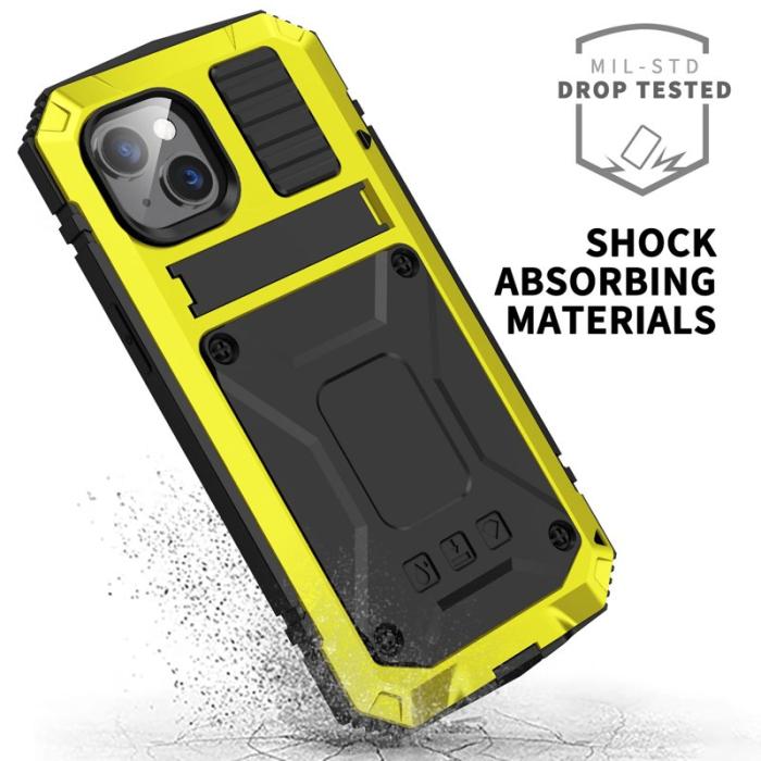R-JUST - R-JUST iPhone 14 Skal Shockproof Hybrid Gult med Skärmskydd