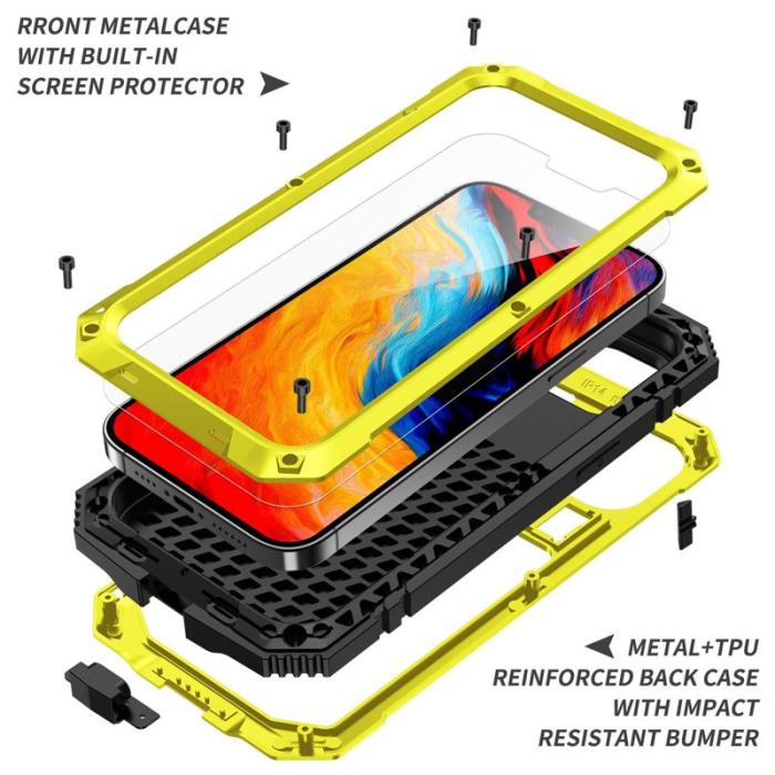 R-JUST - R-JUST iPhone 14 Skal Shockproof Hybrid Gult med Skärmskydd