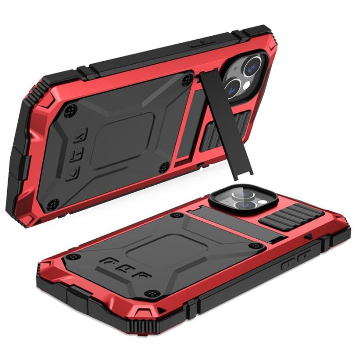 R-JUST - R-JUST iPhone 14 Skal Shockproof Hybrid Röd med Skärmskydd