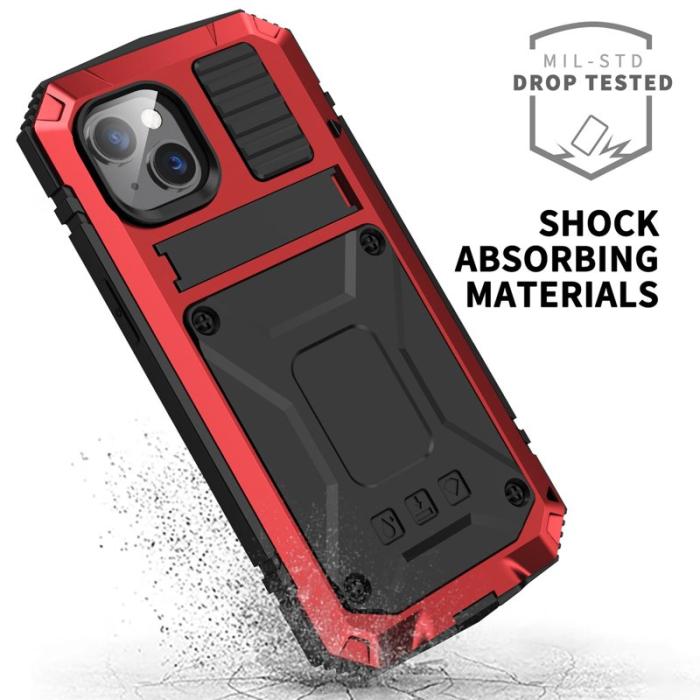 R-JUST - R-JUST iPhone 14 Skal Shockproof Hybrid Röd med Skärmskydd