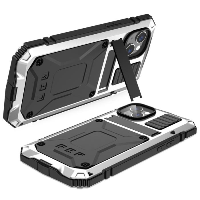 R-JUST - R-JUST iPhone 14 Skal Shockproof Hybrid Silver med Skärmskydd