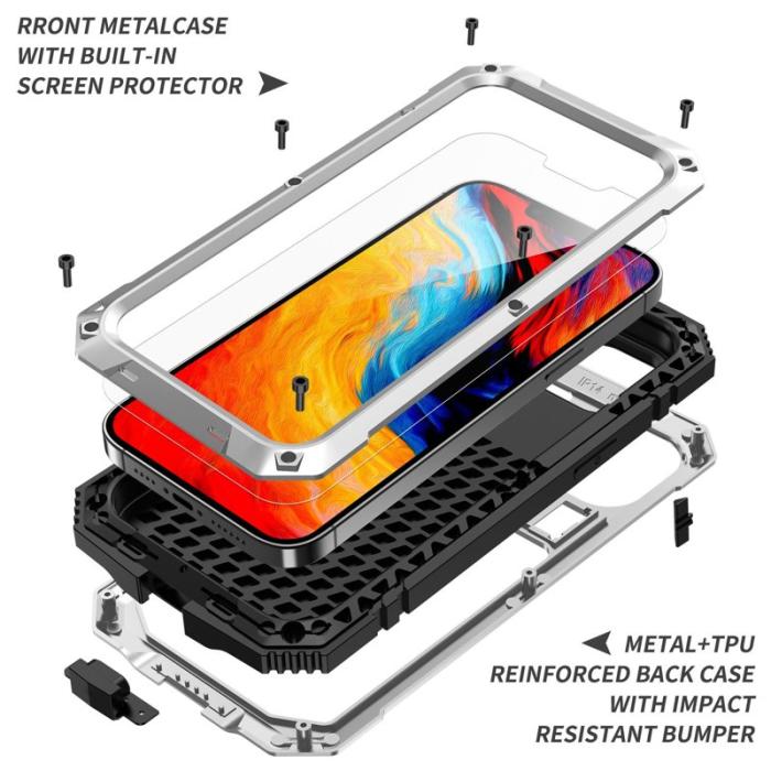 R-JUST - R-JUST iPhone 14 Skal Shockproof Hybrid Silver med Skärmskydd