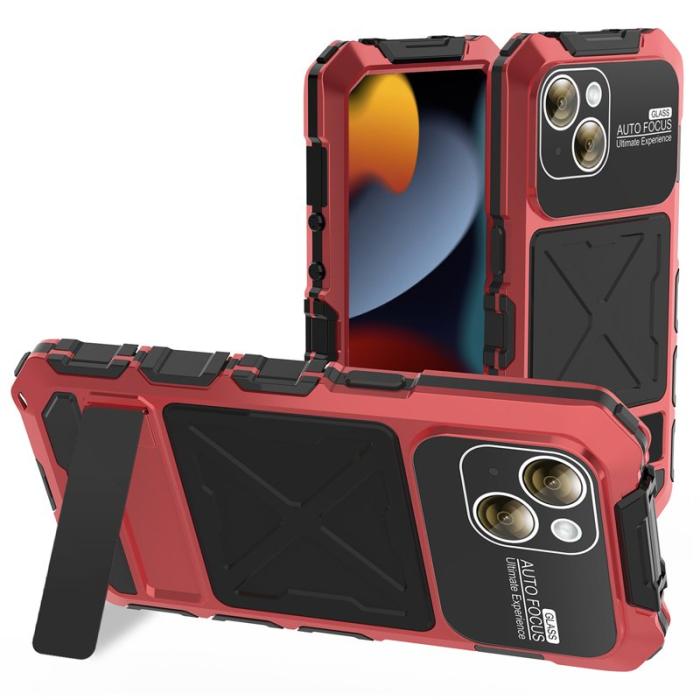 R-JUST - R-JUST iPhone 15 Plus Skal Shockproof Silikon + Metall Röd