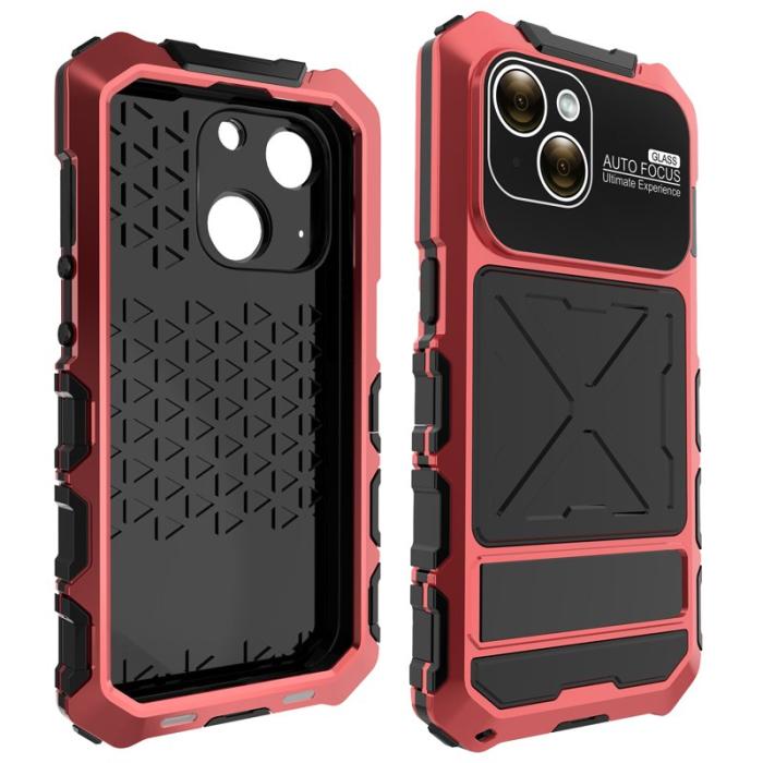 R-JUST - R-JUST iPhone 15 Plus Skal Shockproof Silikon + Metall Röd