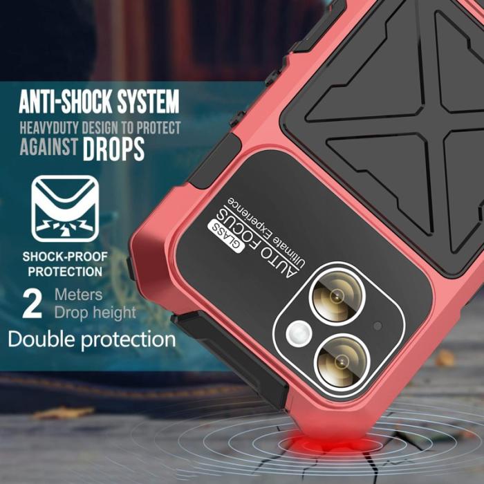 R-JUST - R-JUST iPhone 15 Plus Skal Shockproof Silikon + Metall Röd