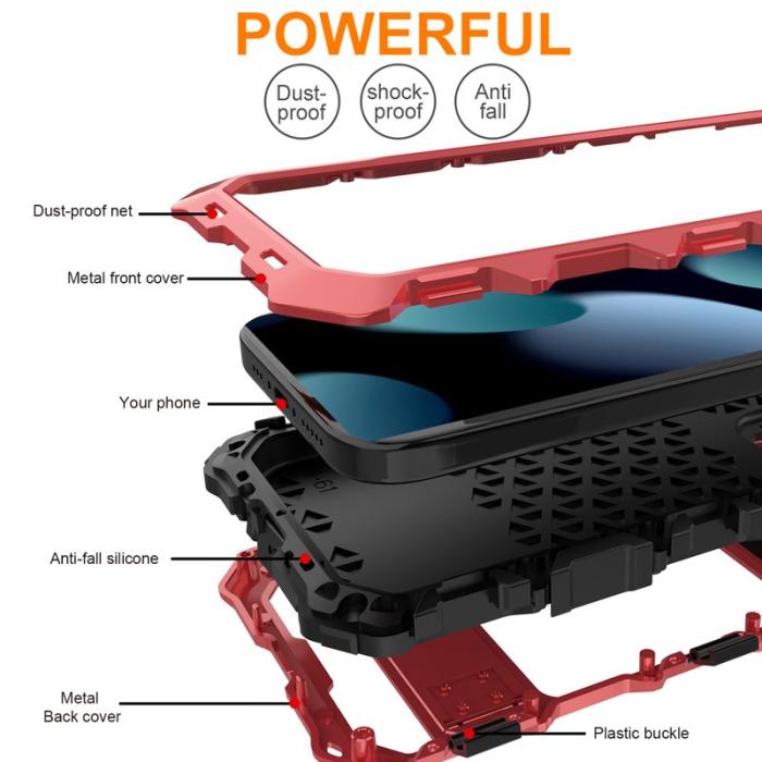 R-JUST - R-JUST iPhone 15 Plus Skal Shockproof Silikon + Metall Röd