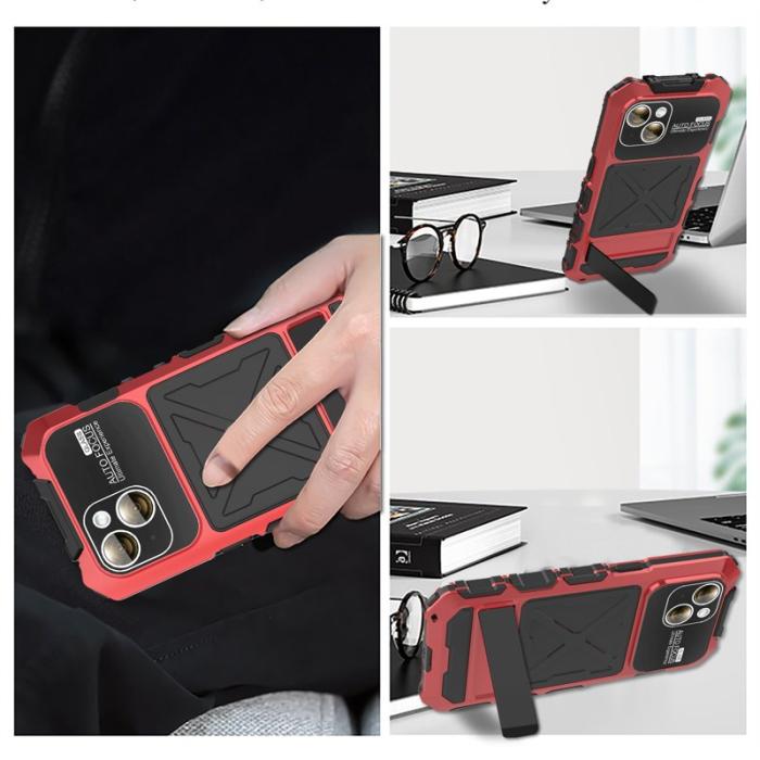 R-JUST - R-JUST iPhone 15 Plus Skal Shockproof Silikon + Metall Röd