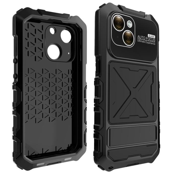 R-JUST - R-JUST iPhone 15 Plus Skal Shockproof Silikon + Metall Svart