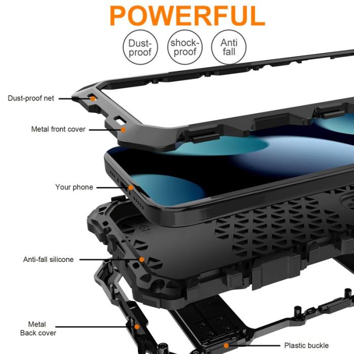 R-JUST - R-JUST iPhone 15 Plus Skal Shockproof Silikon + Metall Svart