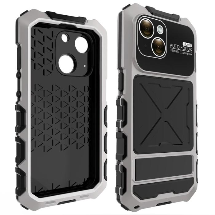 R-JUST - R-JUST iPhone 15 Plus Skal Shockproof Silikon+Metal Silver