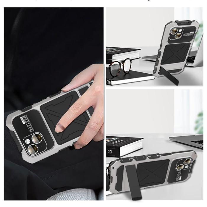 R-JUST - R-JUST iPhone 15 Plus Skal Shockproof Silikon+Metal Silver