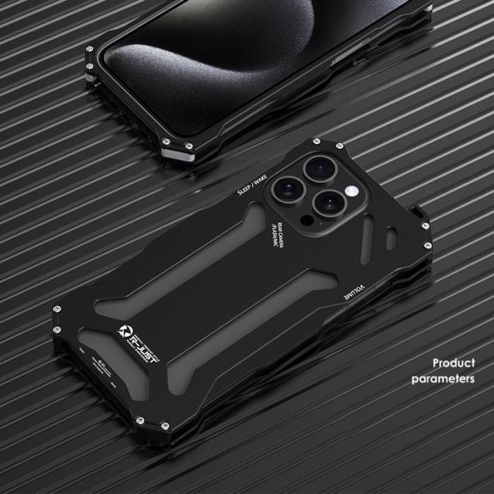 R-JUST - R-JUST iPhone 15 Pro Max Skal Metall Hål Design Svart