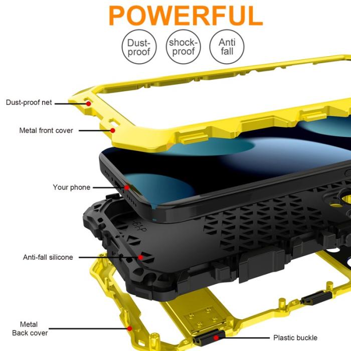 R-JUST - R-JUST iPhone 15 Pro Max Skal Silicone+Metal Anti-drop Gul