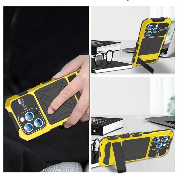 R-JUST - R-JUST iPhone 15 Pro Max Skal Silicone+Metal Anti-drop Gul