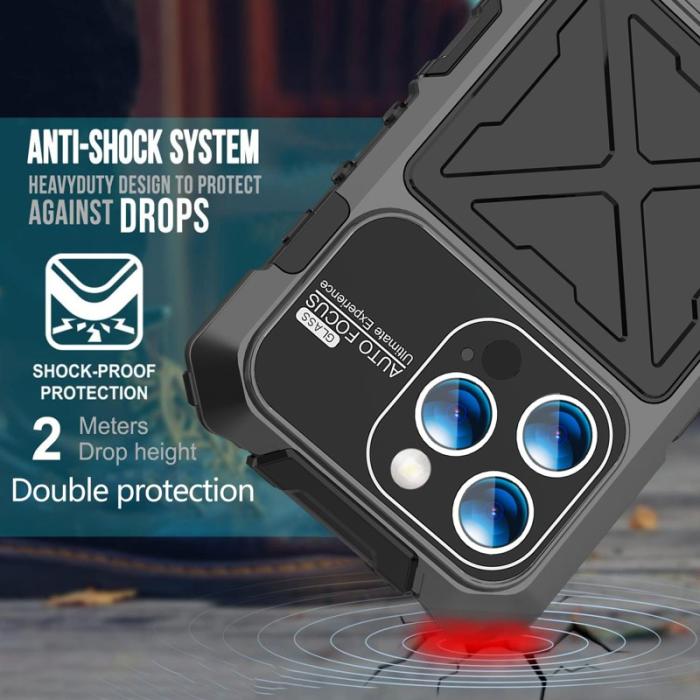 R-JUST - R-JUST iPhone 15 Pro Max Skal Silikon+Metal Anti-drop Svart