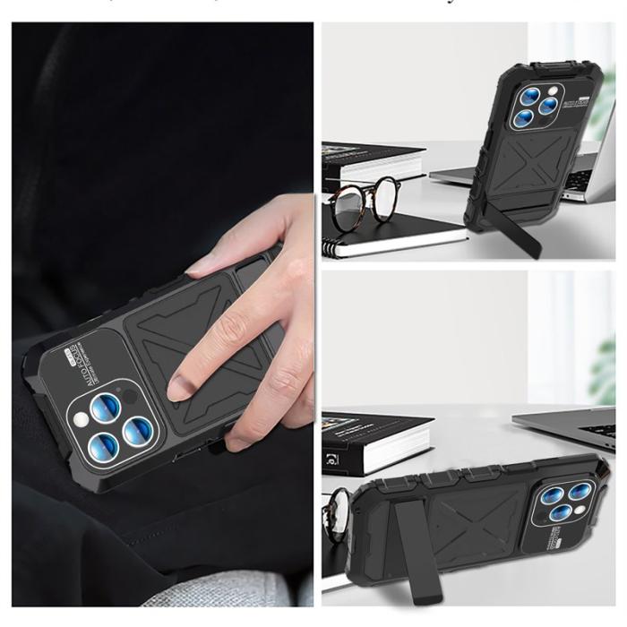 R-JUST - R-JUST iPhone 15 Pro Max Skal Silikon+Metal Anti-drop Svart