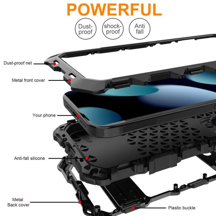 R-JUST - R-JUST iPhone 15 Pro Max Skal Silikon+Metal Anti-drop Svart