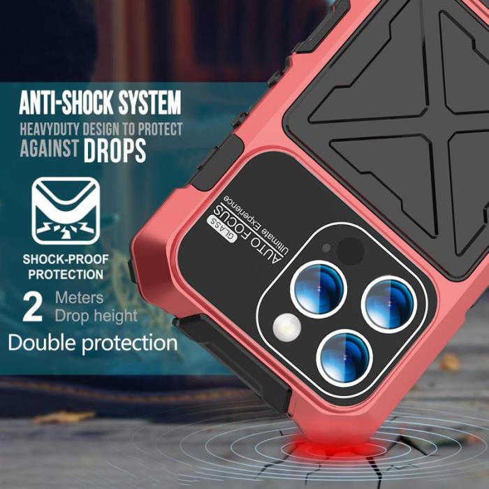 R-JUST - R-JUST iPhone 15 Pro Max Skal Silikon+Metall Anti-drop Röd