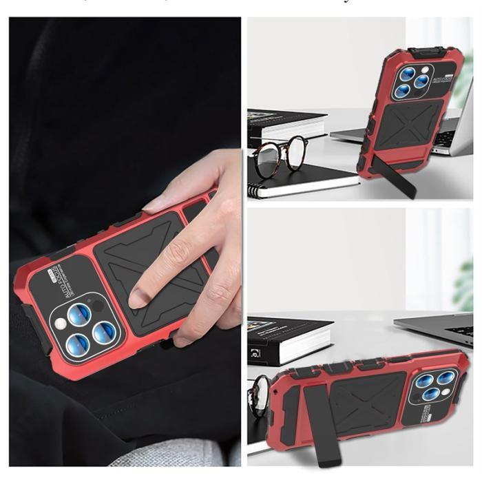 R-JUST - R-JUST iPhone 15 Pro Max Skal Silikon+Metall Anti-drop Röd