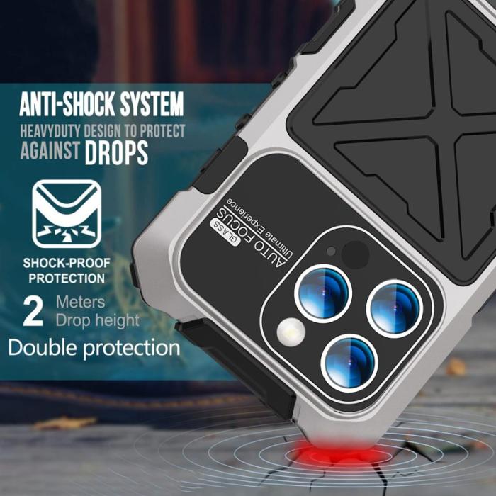 R-JUST - R-JUST iPhone 15 Pro Max Skal Silikon+Metall Anti-drop Silver