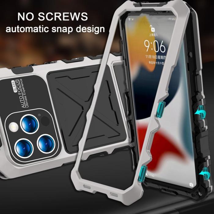 R-JUST - R-JUST iPhone 15 Pro Max Skal Silikon+Metall Anti-drop Silver