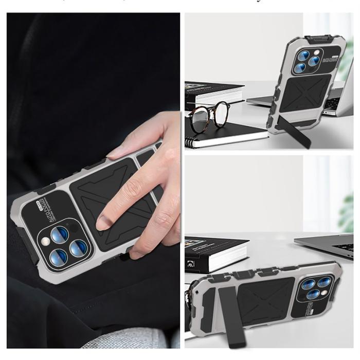 R-JUST - R-JUST iPhone 15 Pro Skal Fallskydd Silikon+Metal Silver