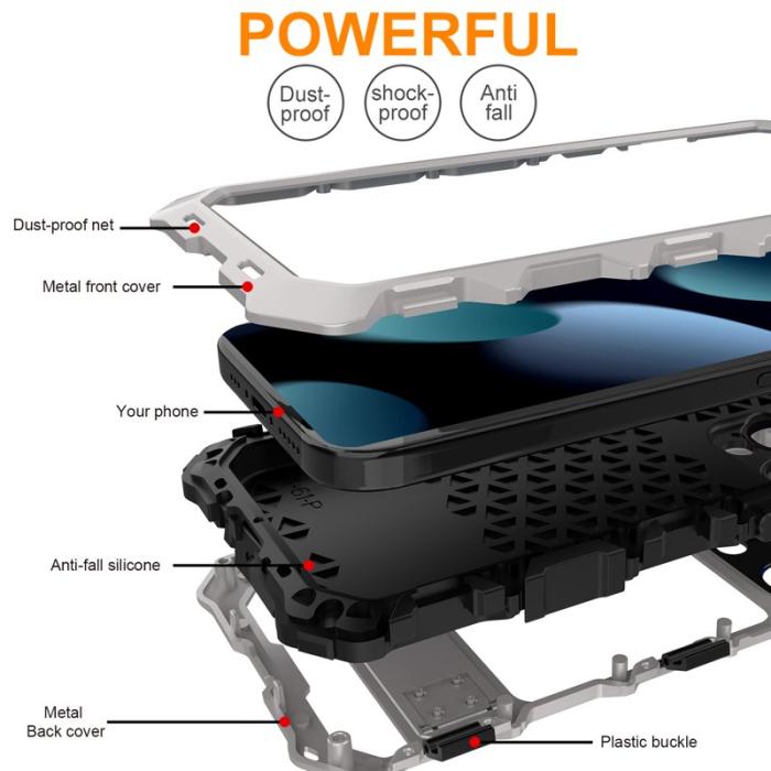 R-JUST - R-JUST iPhone 15 Pro Skal Fallskydd Silikon+Metal Silver