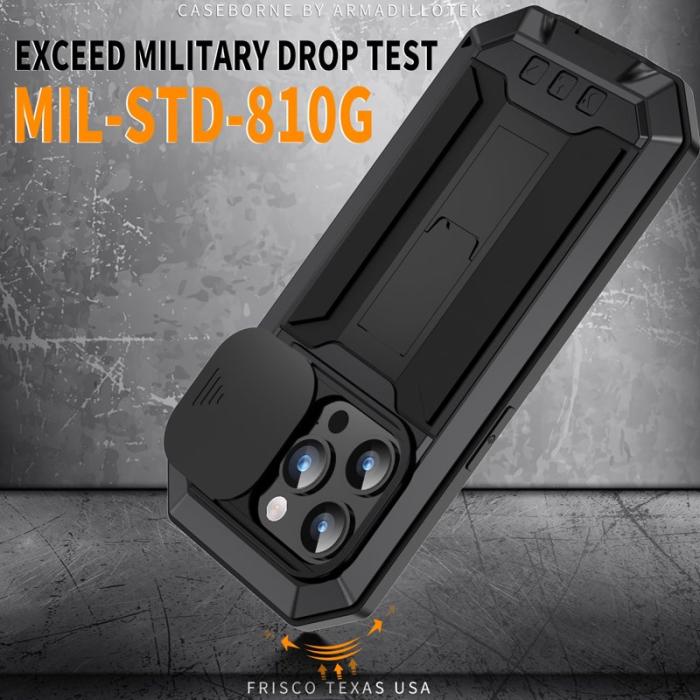 R-JUST - R-JUST iPhone 15 Pro Skal med Kickstand och Tempererat Glas - Svart