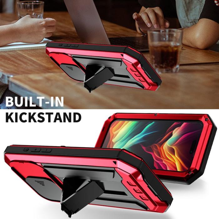 R-JUST - R-JUST iPhone 15 Pro Skal med Kickstand Röd i Silikon och Metall