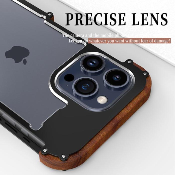 R-JUST - R-JUST iPhone 15 Skal Drop Protection Aluminium + Trä Svart