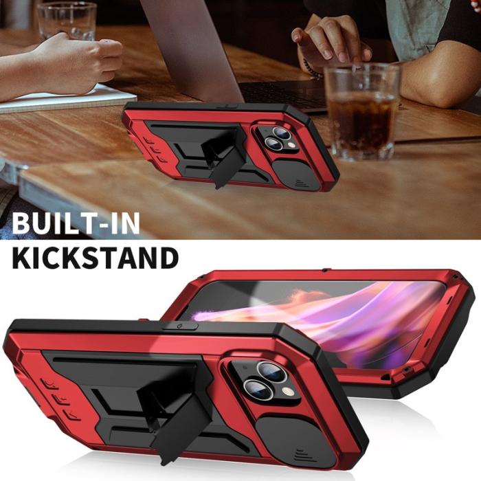 R-JUST - R-JUST iPhone 15 Skal med Kickstand Röd i Silikon och Metall