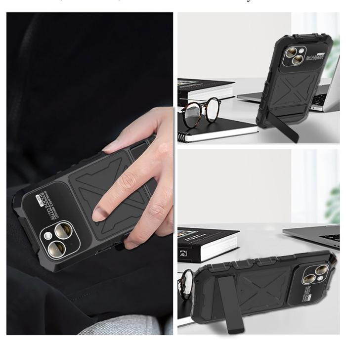 R-JUST - R-JUST iPhone 15 Skal Silikon+Metall med Härdat Glas - Svart