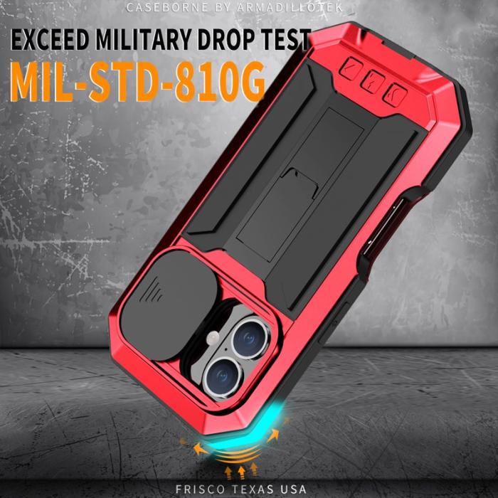 R-JUST - R-JUST iPhone 16 Kickstand Skal Silicone+Metal+PC Röd